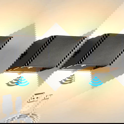 Set 2x Qube oplaadbaar wandlamp LED 7Watt ZWART PIR sensor